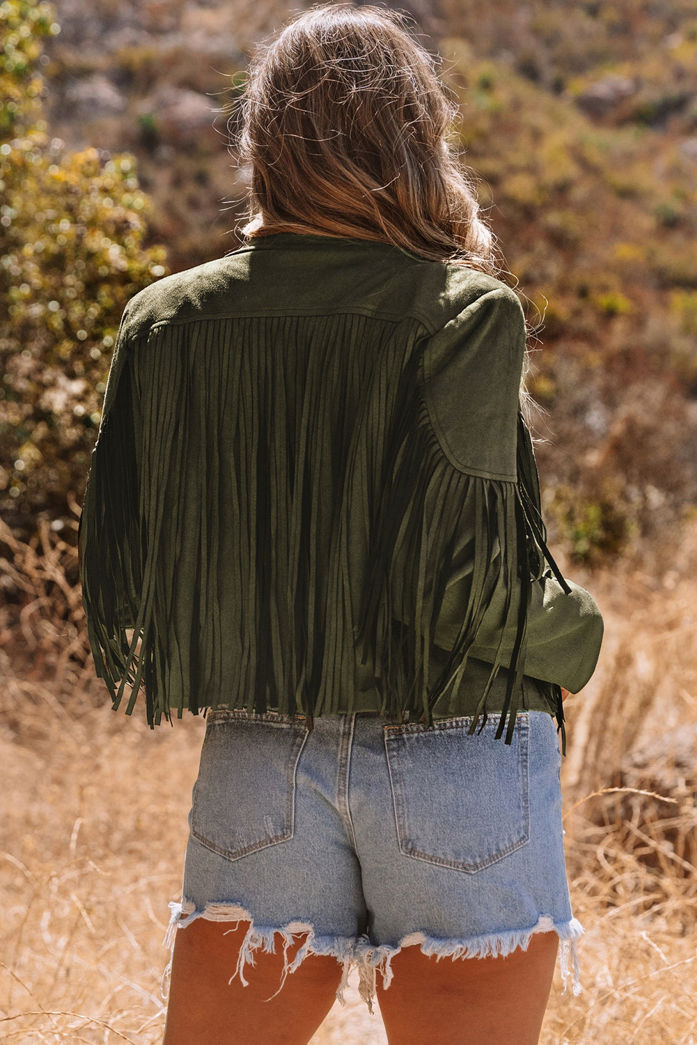 Western Faux Suede Fringe Cropped Jacket-1