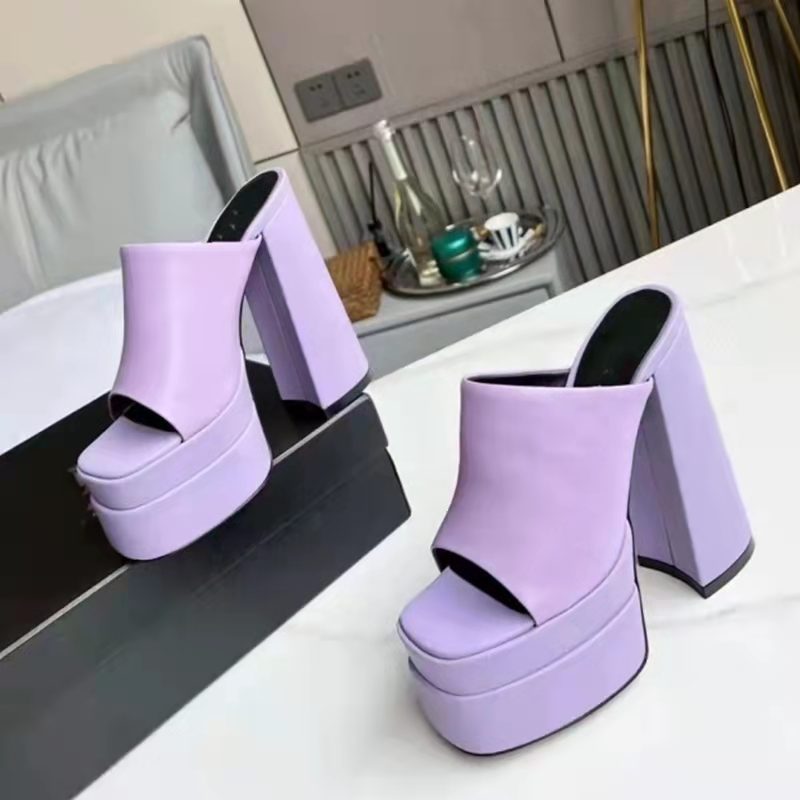 New High-Heeled Back Empty Square Head Large Size Fish Mouth Women's Shoes