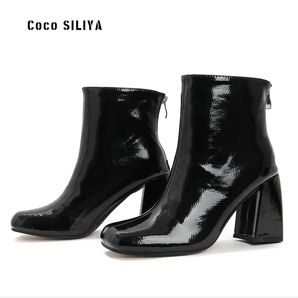 British Winter New Women's Medium Boots Thick Heel Square Head Medium High Heel Martin Boots