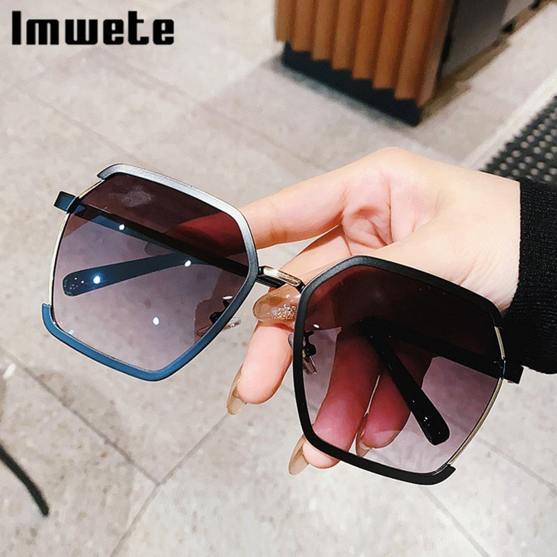 Korean Version Ins Polygonal Sunglasses Creative Two-Color Electroplating Irregular Glasses Anti-Ultraviolet Sunglasses