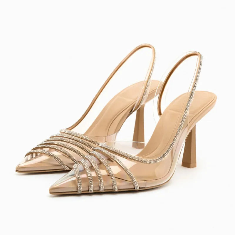 Women High Heels Slingback Stiletto Luxury Brand Pointed Wedding Bride Shoes Ladies Pumps Elegant