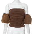 Cross-border Women's Summer New Pure Color Fitted Pleated Cap Sleeve Tube Top