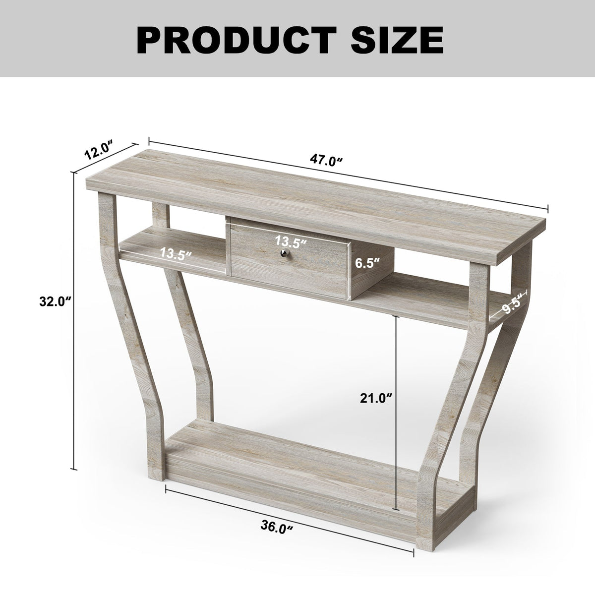 Curved Frame Modern Console Table with Storage Drawer for Entryway