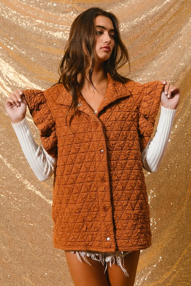 BiBi Quilting Knit Ruffle Sleeve Vest
