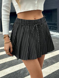 Tied Striped Pleated Skirt