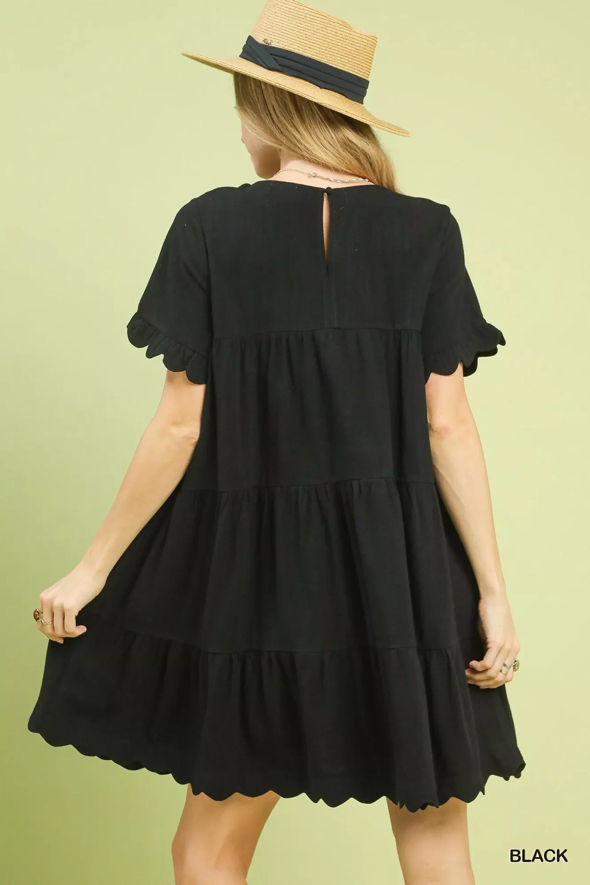 Umgee Linen Tiered Babydoll Dress with Ruffle Sleeves