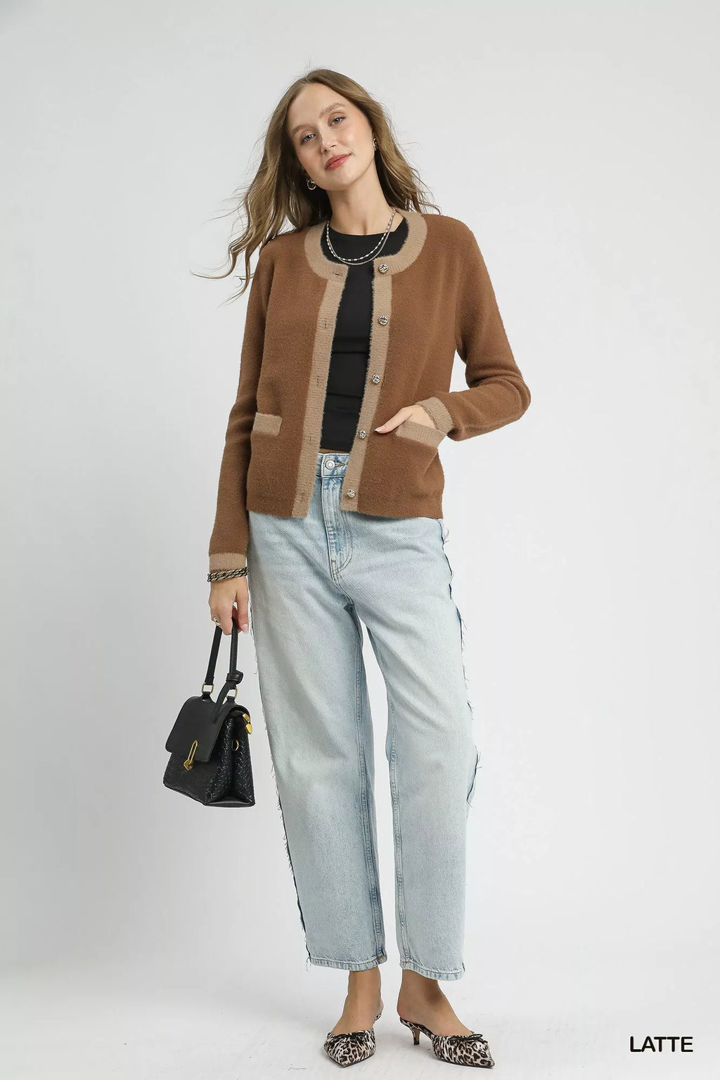 Umgee Two-Tone Button Front Cardigan-3
