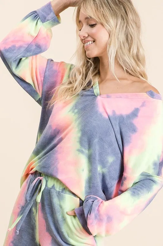 BiBi Tie Dye French Terry Top and Shorts Set