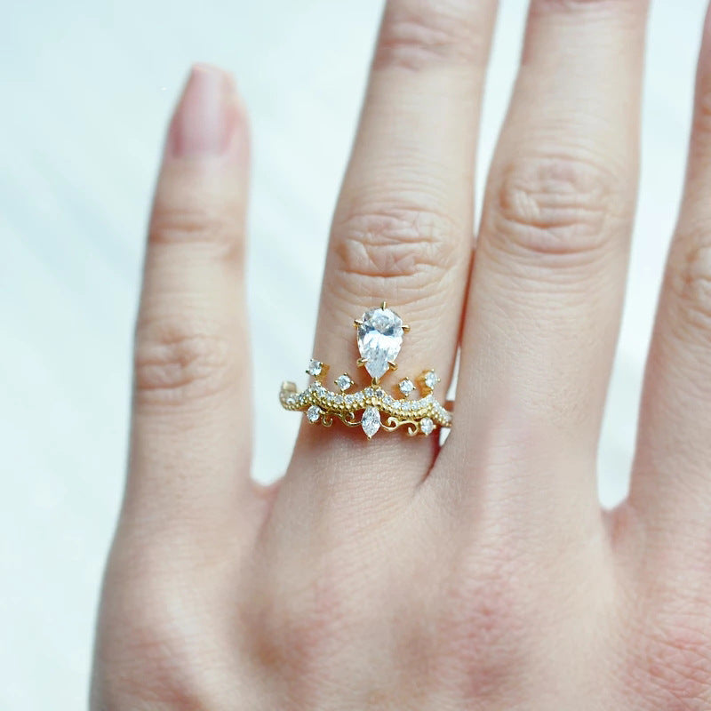 Vintage Crown Pear Cut Moissanite Ring