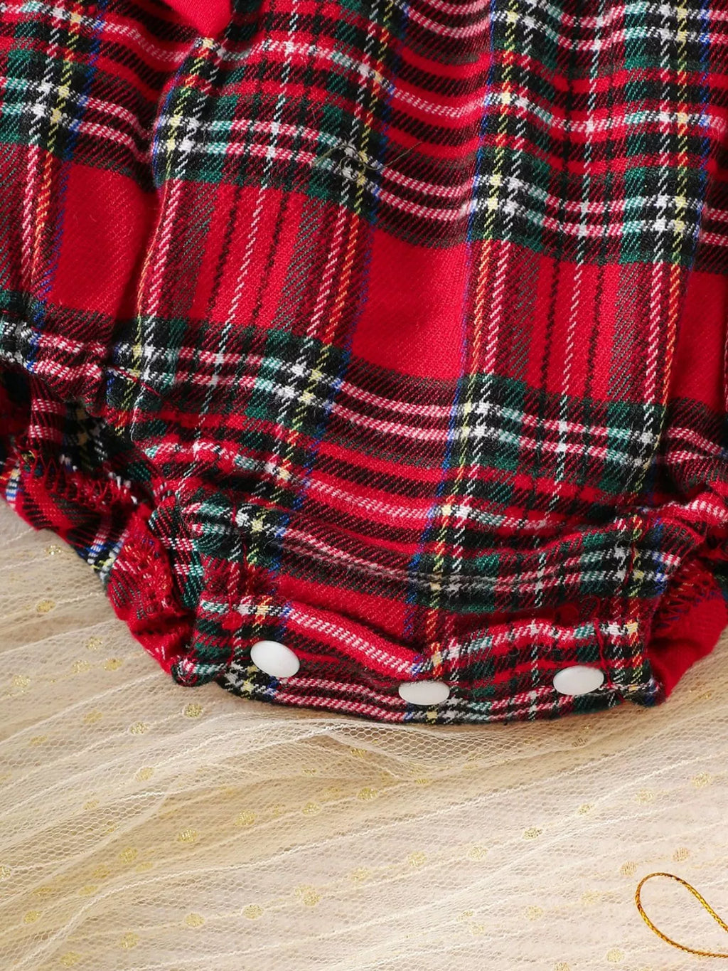 Children's Christmas Plaid Ruffle Sleeve One-Piece