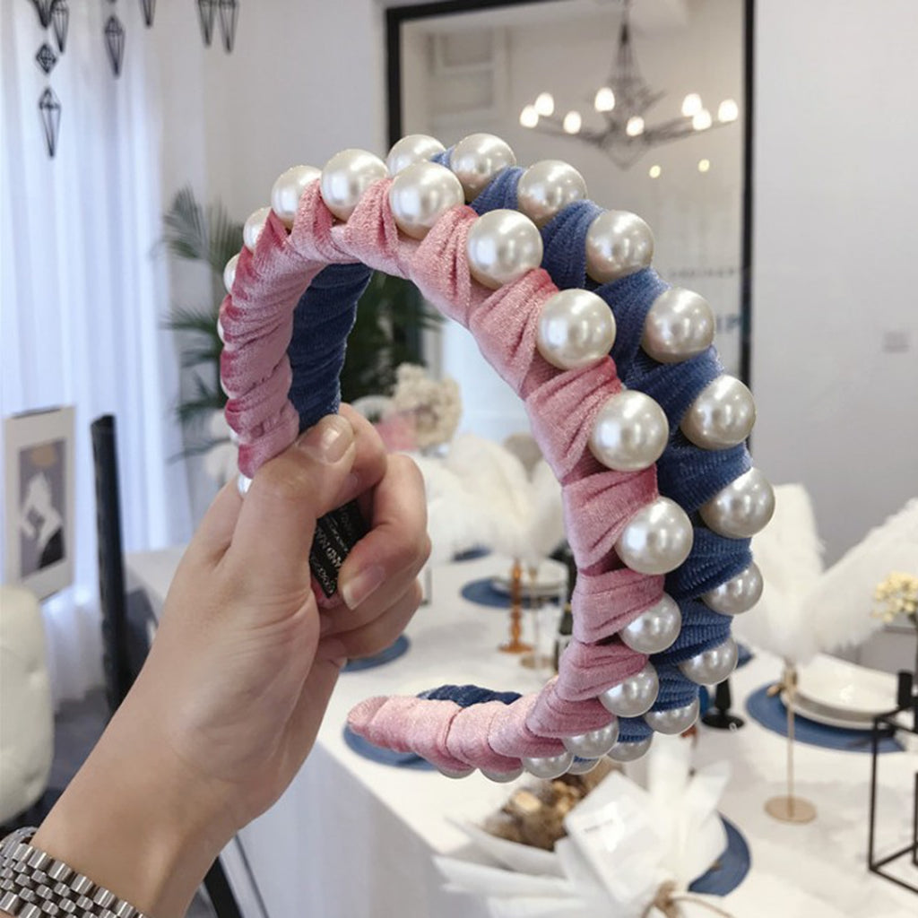 Large Pearl Hair Hoop Women's Beaded Wide Edge Hair Clip Fabric Wide Edge Head Band