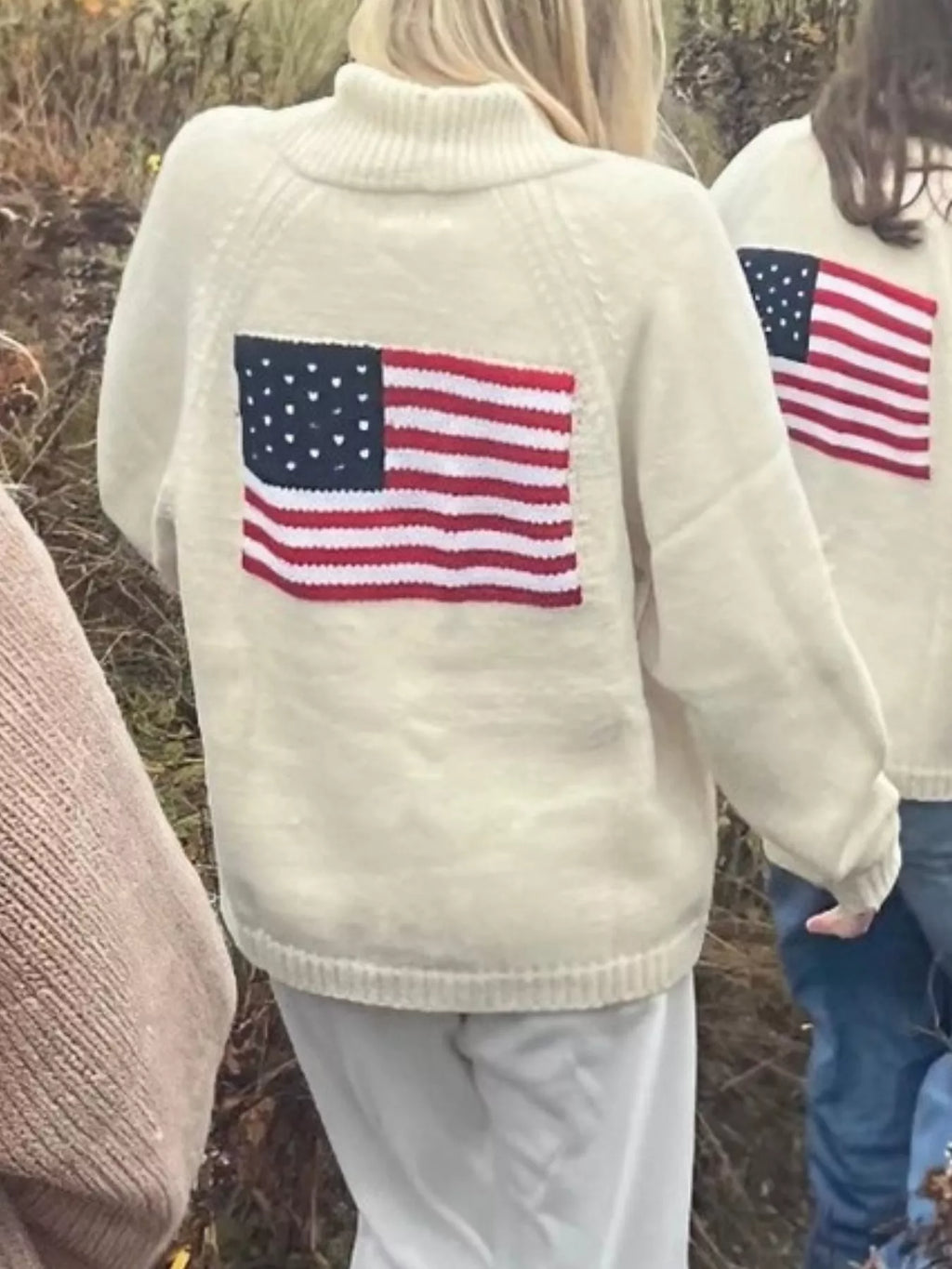 USA Flag Chunky Knit Button-Down Cardigan