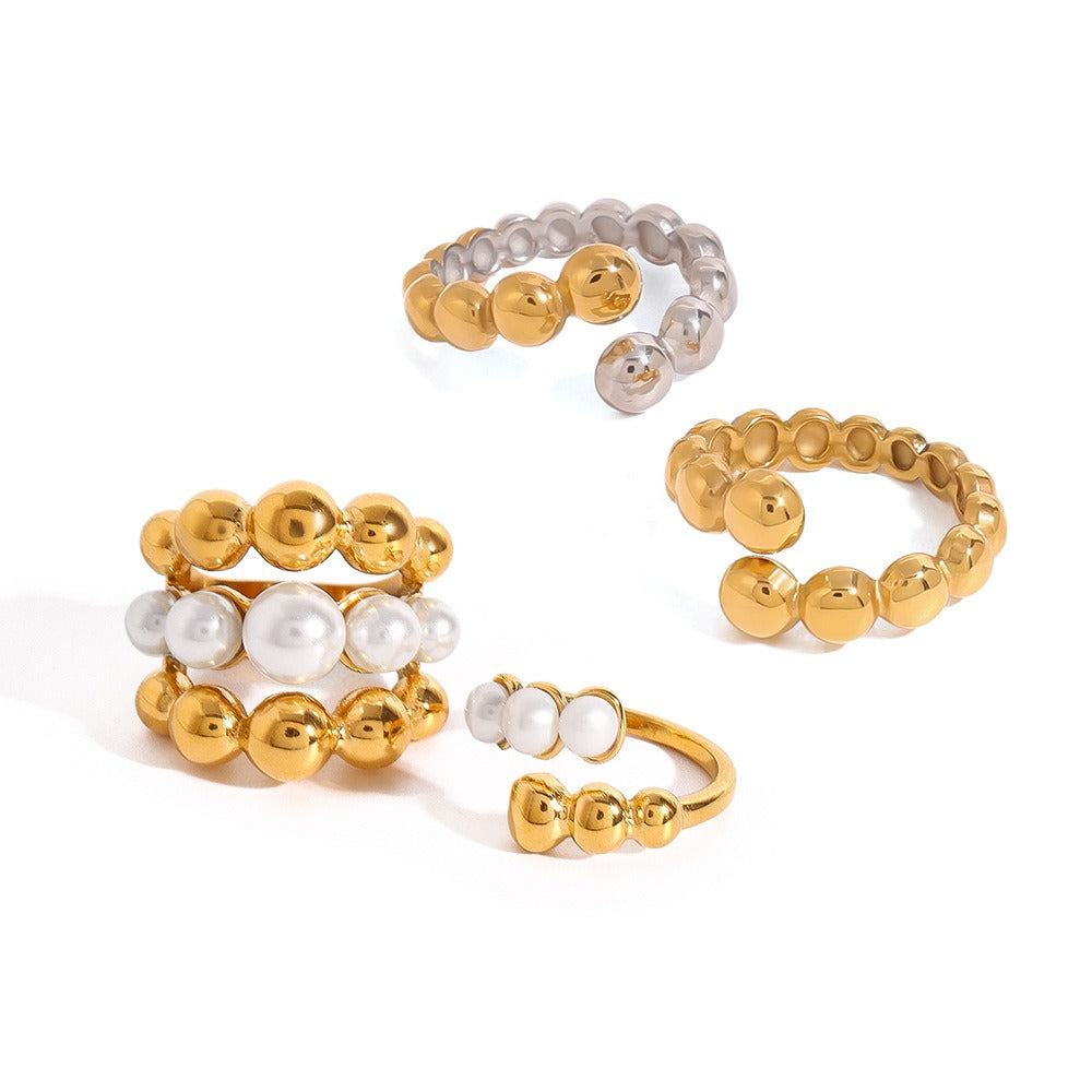 18K Gold Round Pearl Inlaid Ring