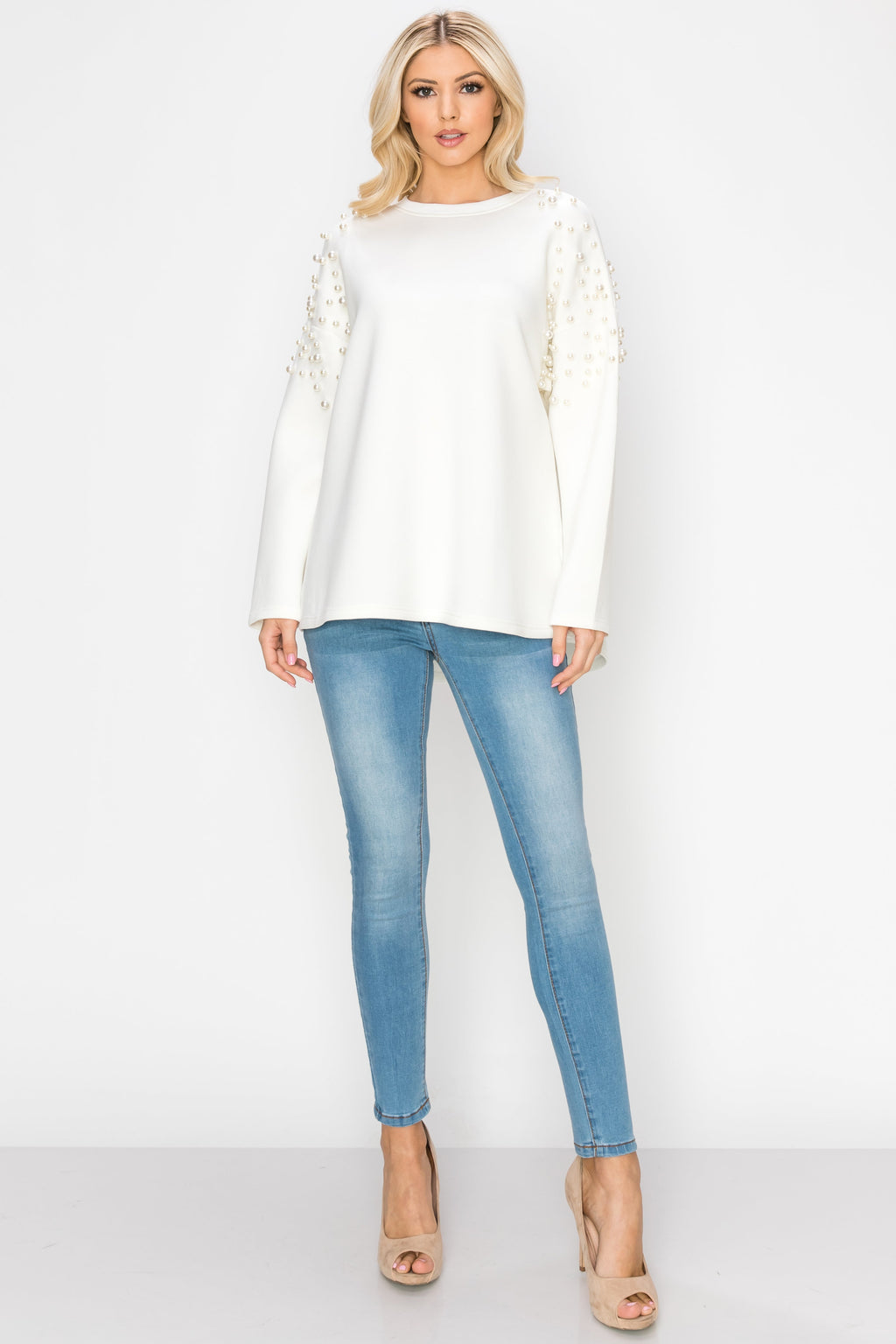 Fiona French Scuba Knit Pearl Hi-Low Top-4