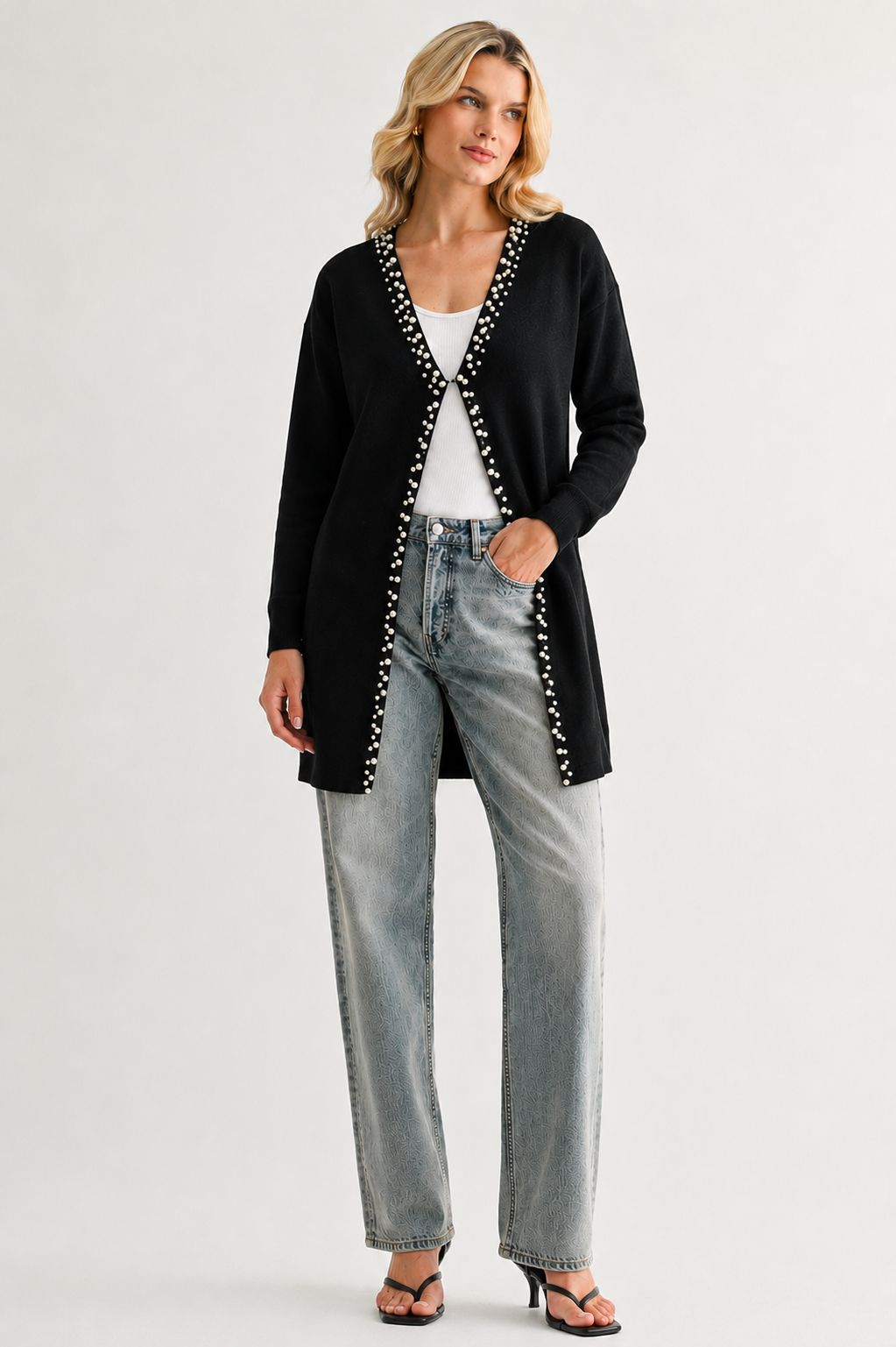 Syani Knitted Sweater Cardigan with Pearls-5