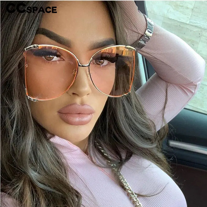 Oversize Square Sunglasses Women Metal Frame Fashion Luxury Hollow Frame Brand Sunglasses Female Gradient Shades