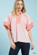 Umgee Striped Mixed Puff Sleeve Blouse