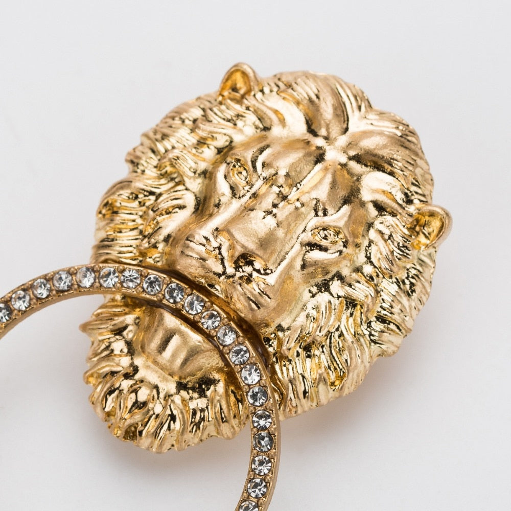 Lion Head Statement Drop Earrings