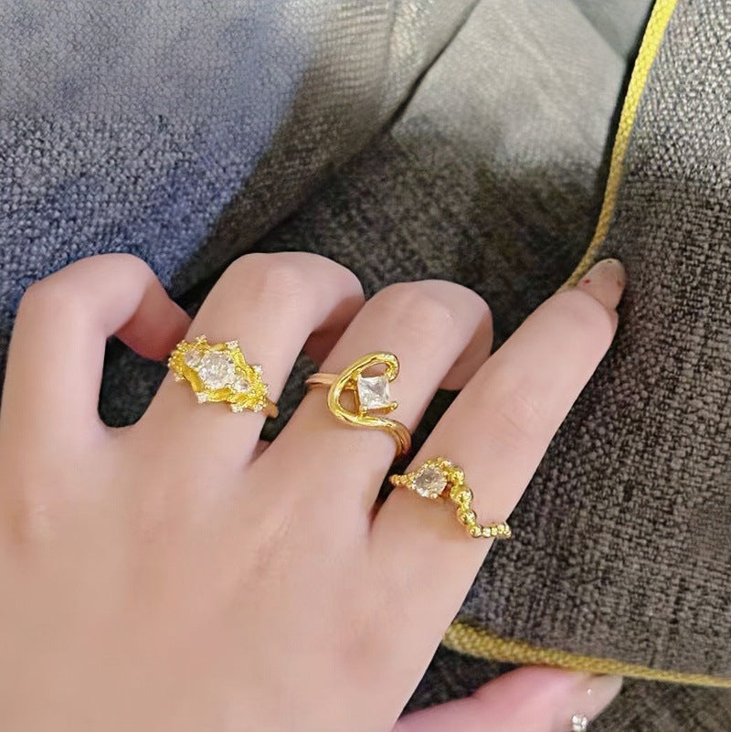 Zircon Inlay Geometric Open Ring Set