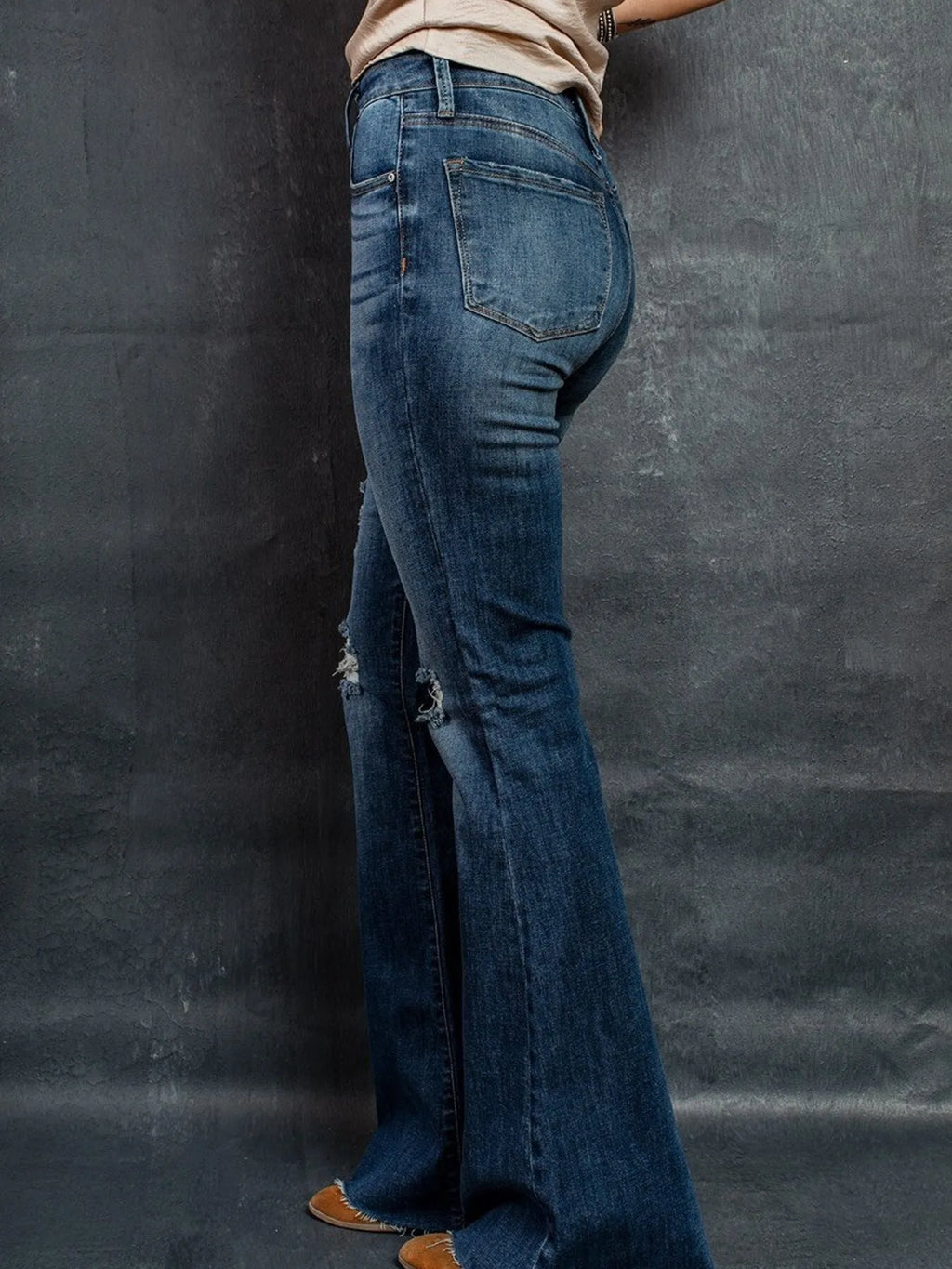 Distressed High-Waisted Flare Jeans