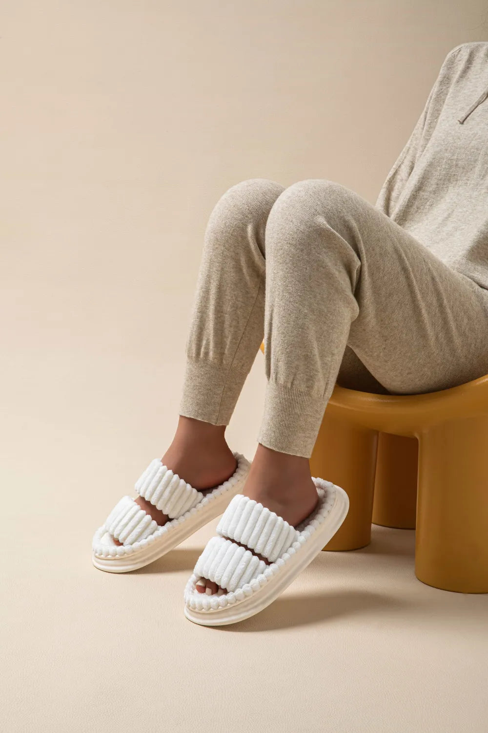 Open Toe Fluff Platform Slippers