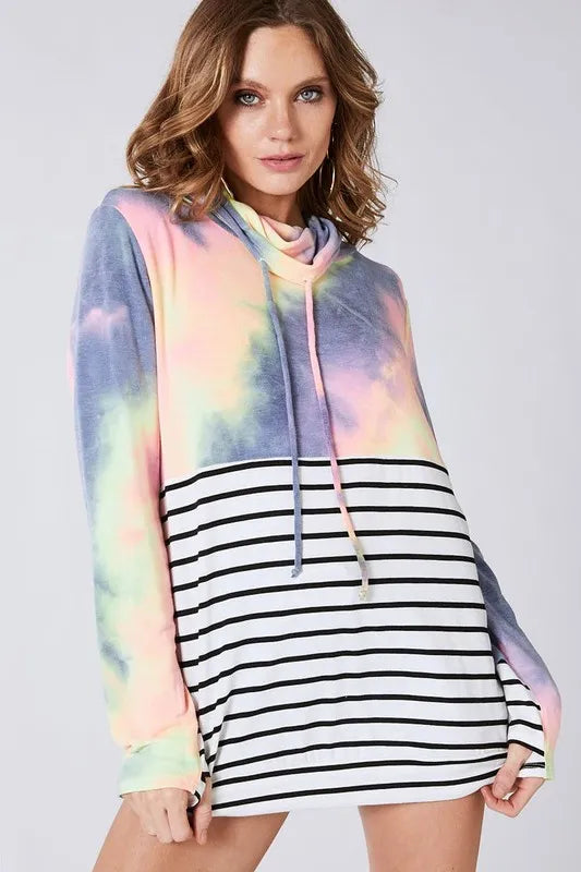 BiBi Tie Dye French Terry Cowl Neck Top