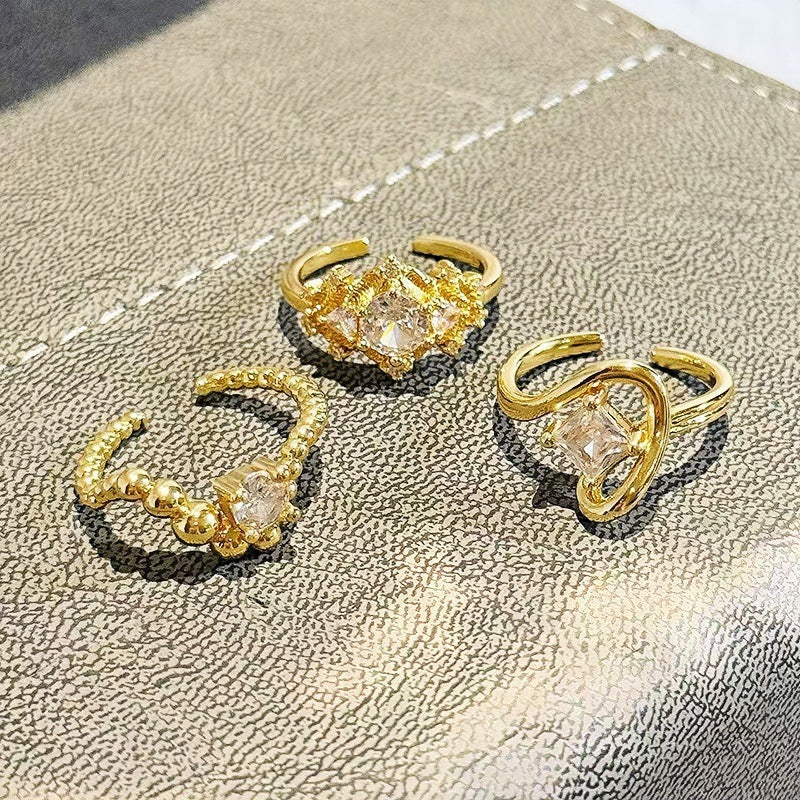 Zircon Inlay Geometric Open Ring Set