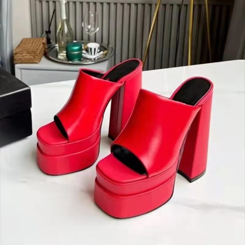 New High-Heeled Back Empty Square Head Large Size Fish Mouth Women's Shoes