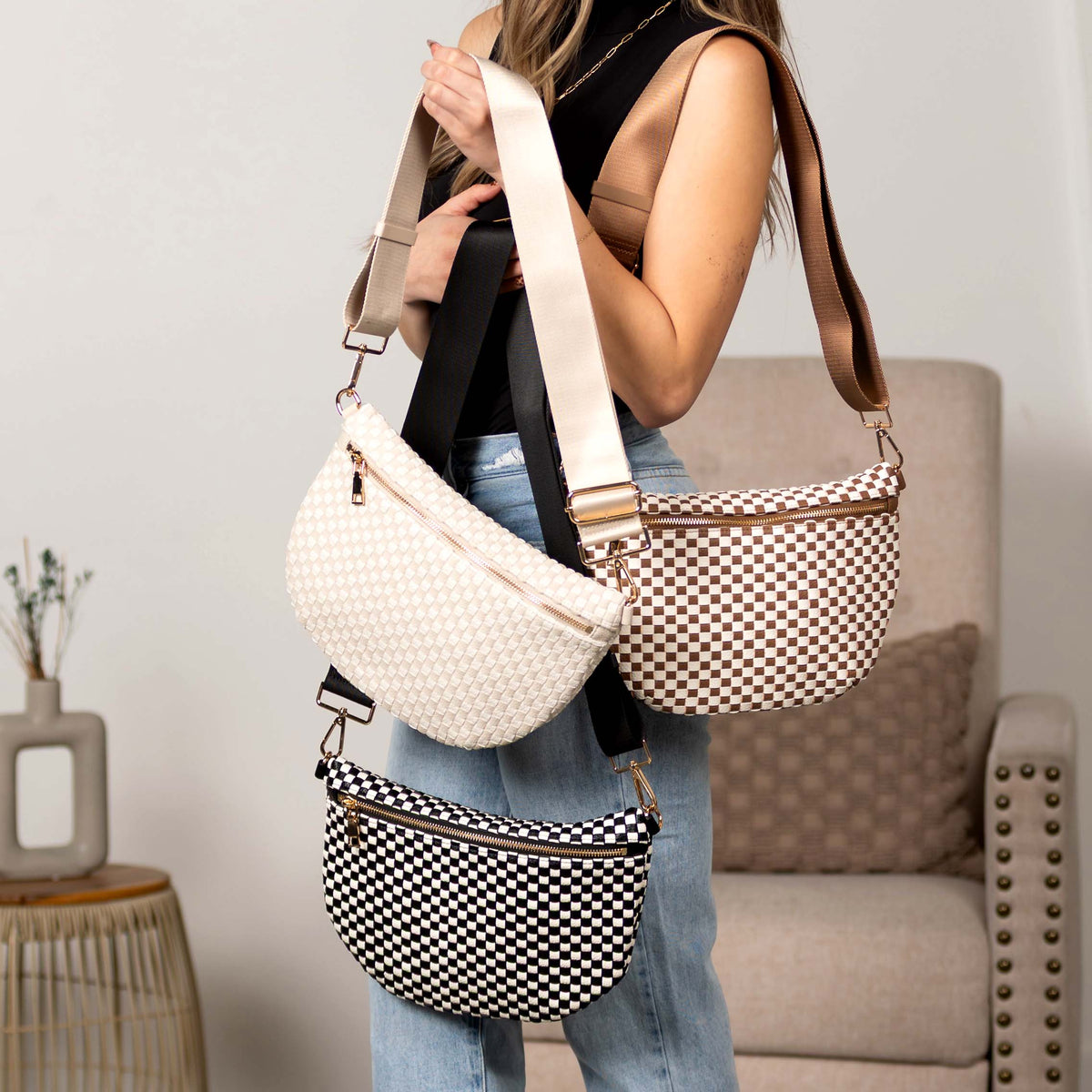 Layla Woven Checkered Crossbody Sling Bag-0
