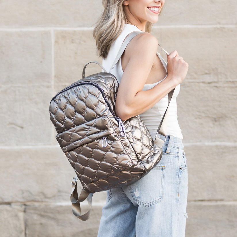 Jade Metallic Puffer Backpack
