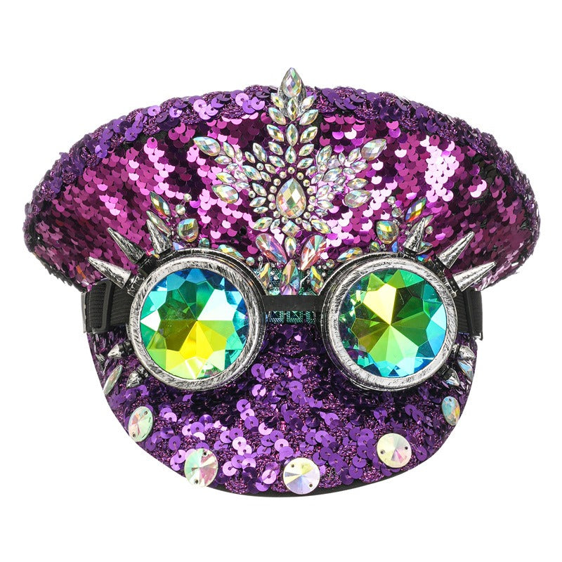 Rivet sequin cap dual color sequin large cap acrylic rhinestone decorative party cap