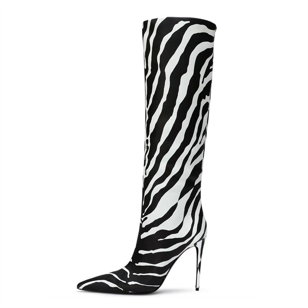 Classic Minimalist Style Design Knee Boots Pointed Toe Slip-on Stiletto Heel High Heels