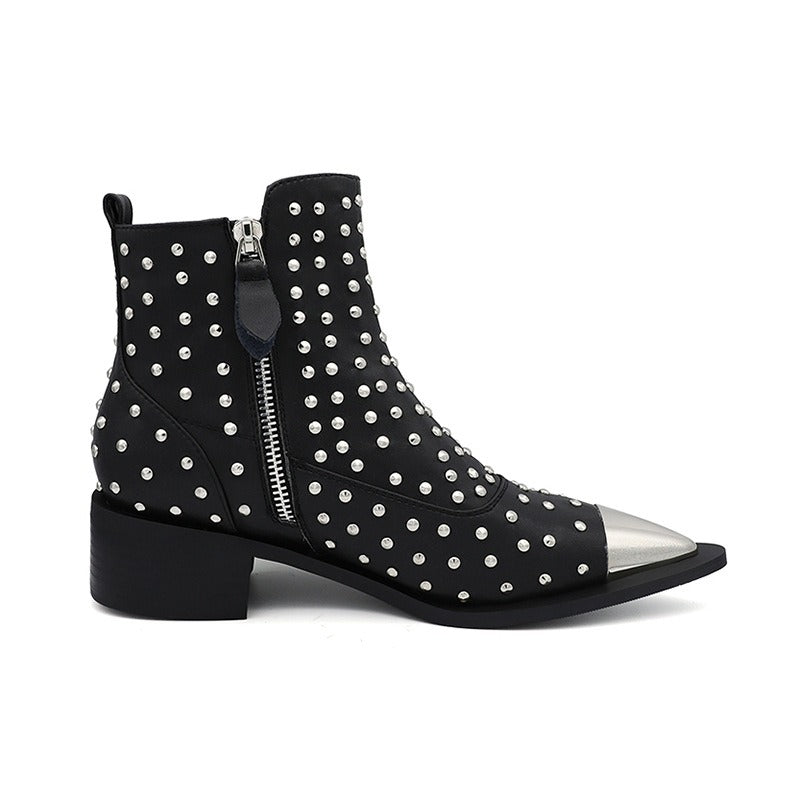 Women's Boots Ankle Boots Women Genuine Leather Autumn Winter Botas Platform Short Booties Female Rivets Studded