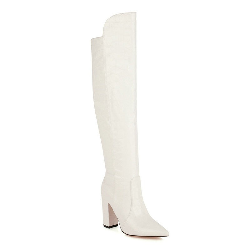 fashion pointed toe sexy high heels shoes woman ladies boots red snake print microfiber knee high boots