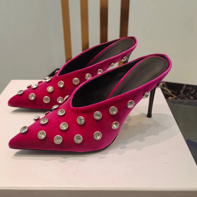 Suede Half Head Slipper High-Heel Wedding Genuine Leather Summer Stiletto Heel Women Shoes