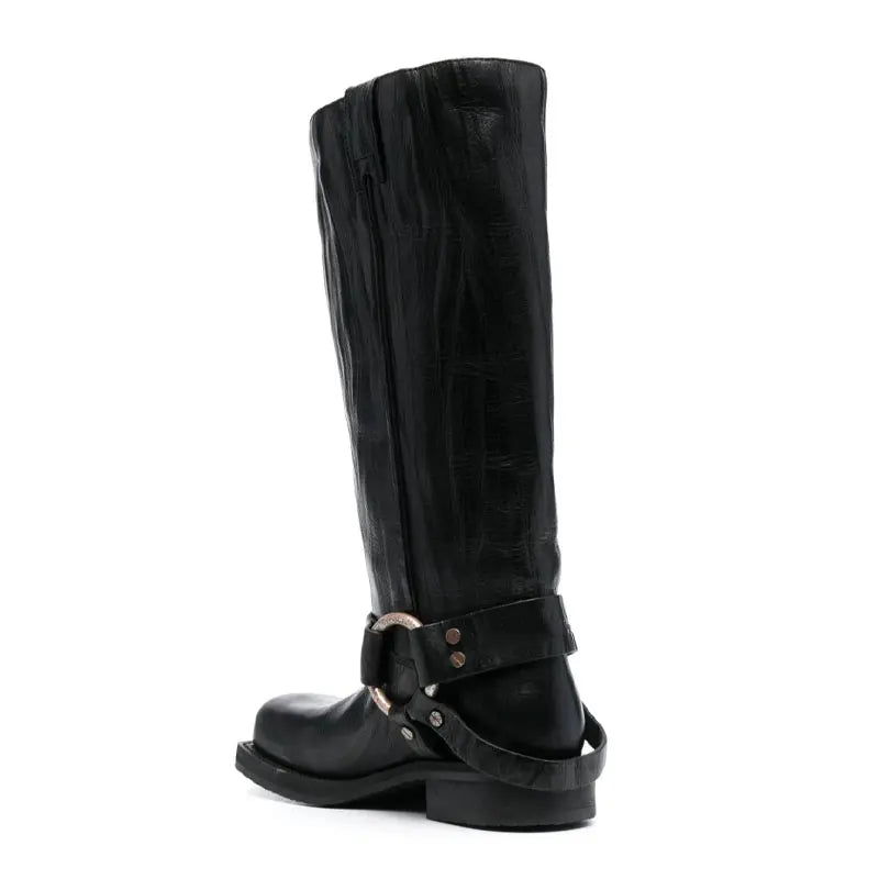Women's New Thick Heel Knee Long Boots Western Style Denim Mid Sleeve Boots Square Head Casual  Large Knight Boots