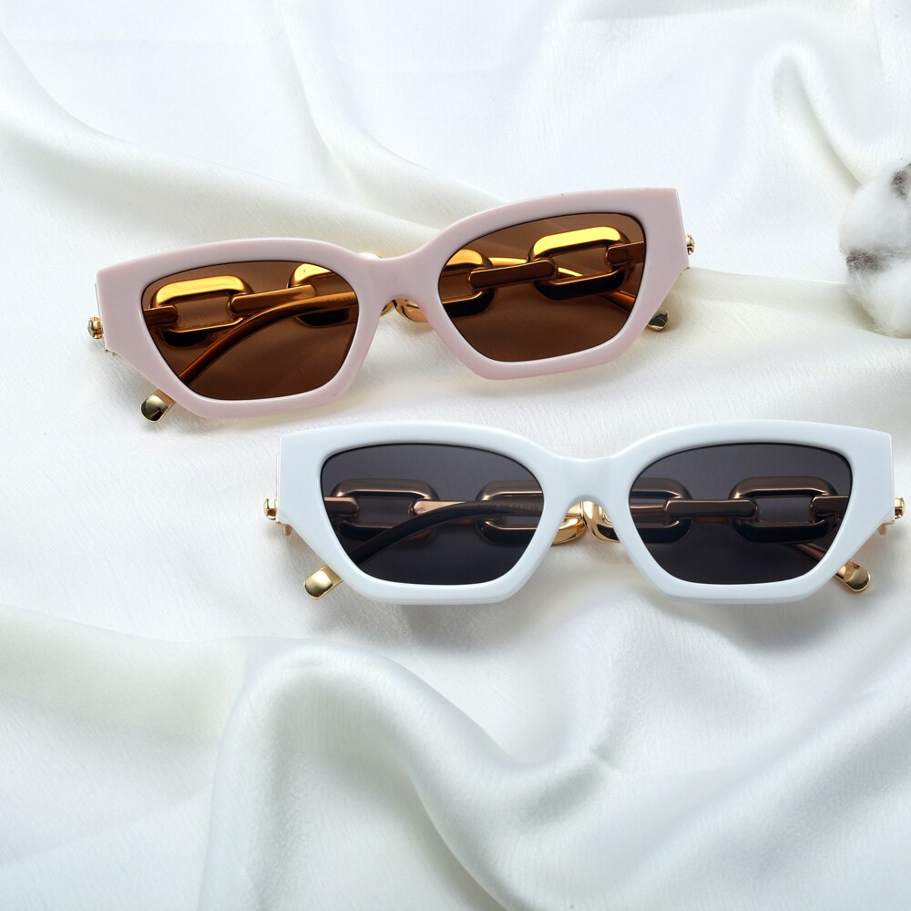 Vintage sunglasses women square fashion chain ladies sun glasses cat eye uv400 gold black female accessories
