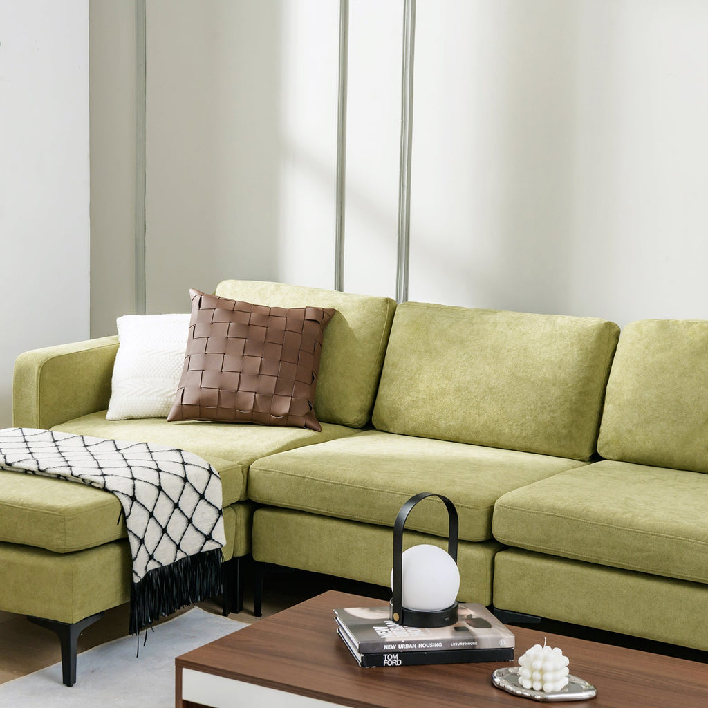 Modular 3-Seat L-shaped Sectional Sofa with Reversible Chaise and 2 USB Ports-Green