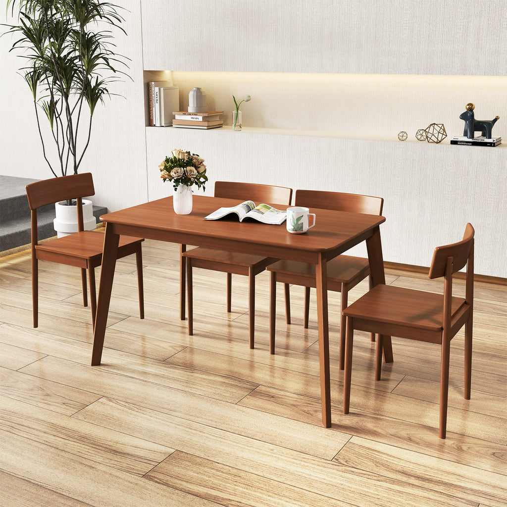 5 Piece Wood Dining Table Set with Rubber Wood Frame and 4 Chairs-Walnut