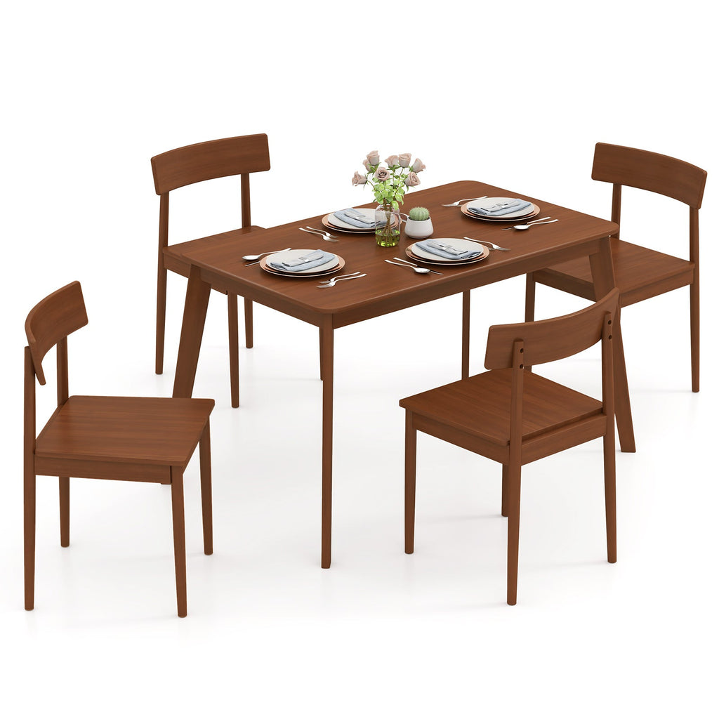 5 Piece Wood Dining Table Set with Rubber Wood Frame and 4 Chairs-Walnut