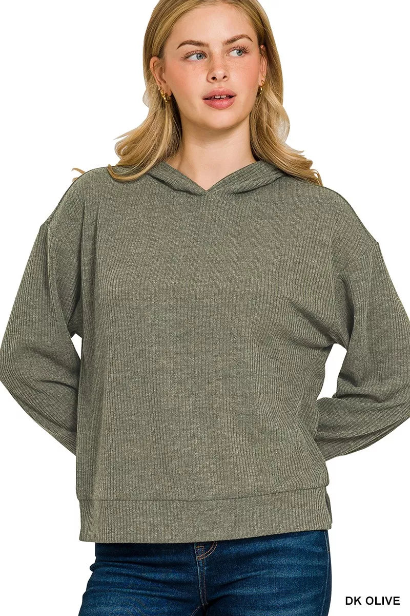 Zenana Ribbed Long Sleeve Hoodie