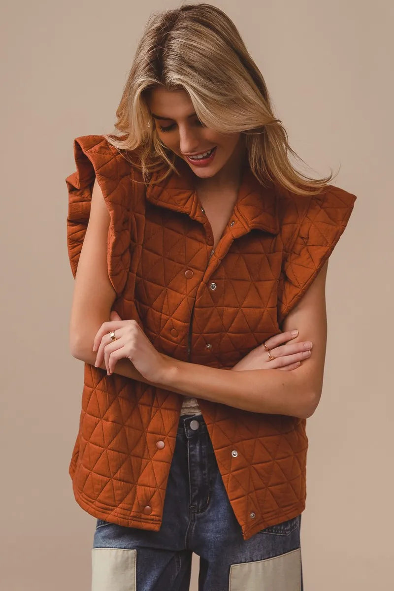 BiBi Quilting Knit Ruffle Sleeve Vest