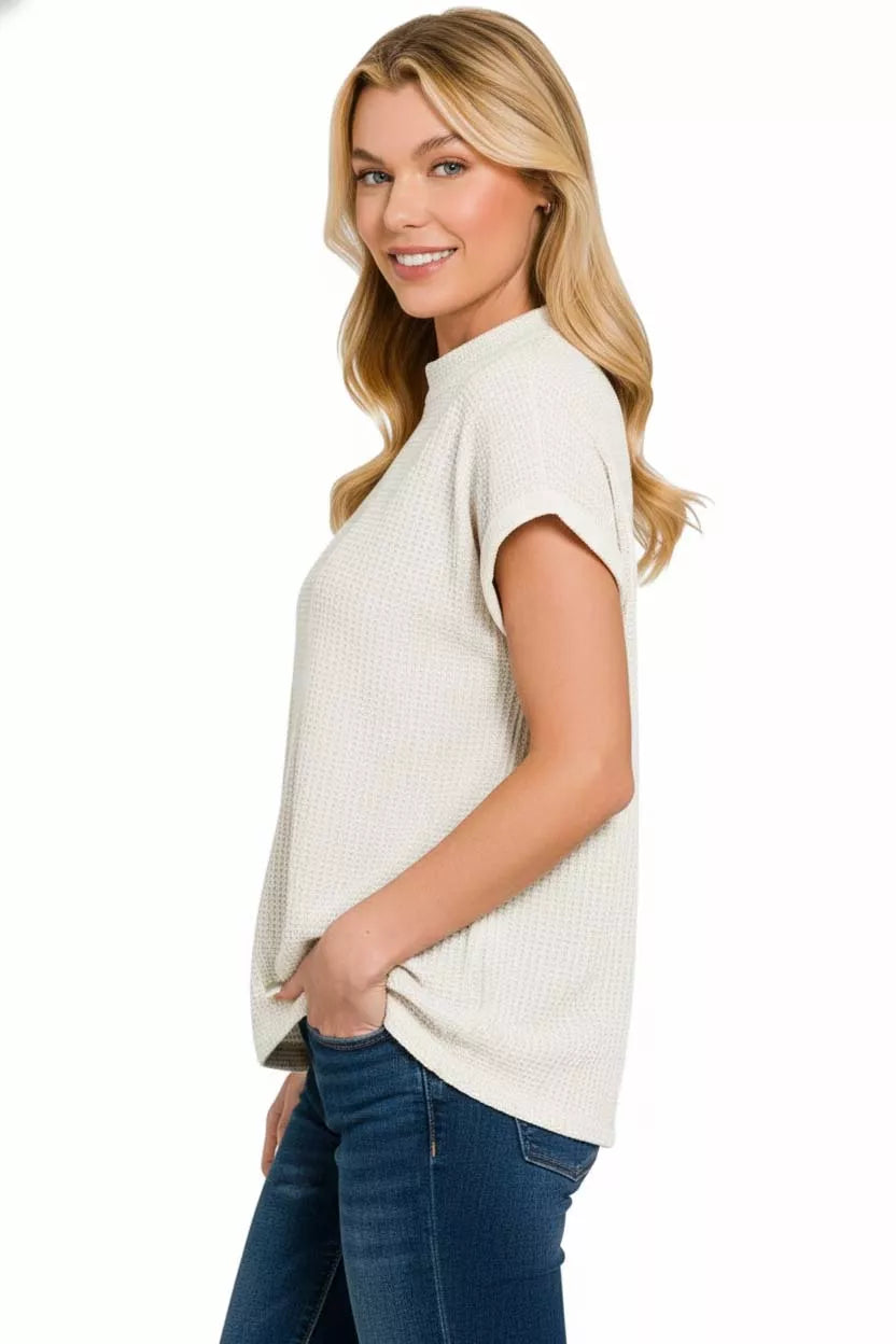 Zenana Chenille Waffle Cap Sleeve Sweater