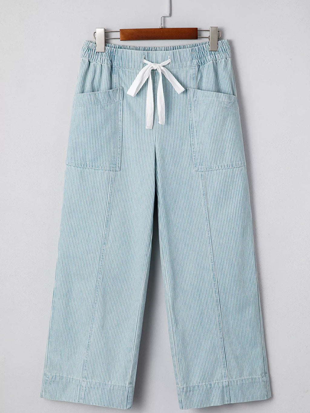 Stripe Mid Rise Drawstring Waist Jeans
