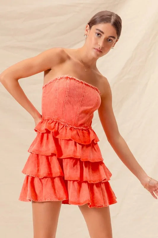 SO ME Strapless Ruffle Layered Game Day Cheer Up Dress