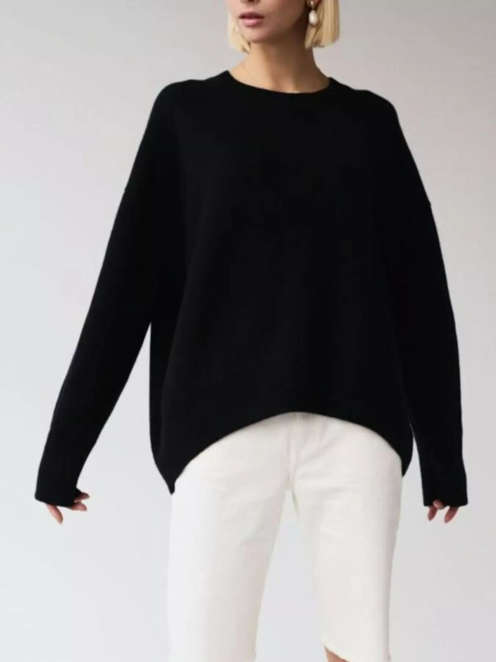 Ribbed Hem Round Neck Sweater