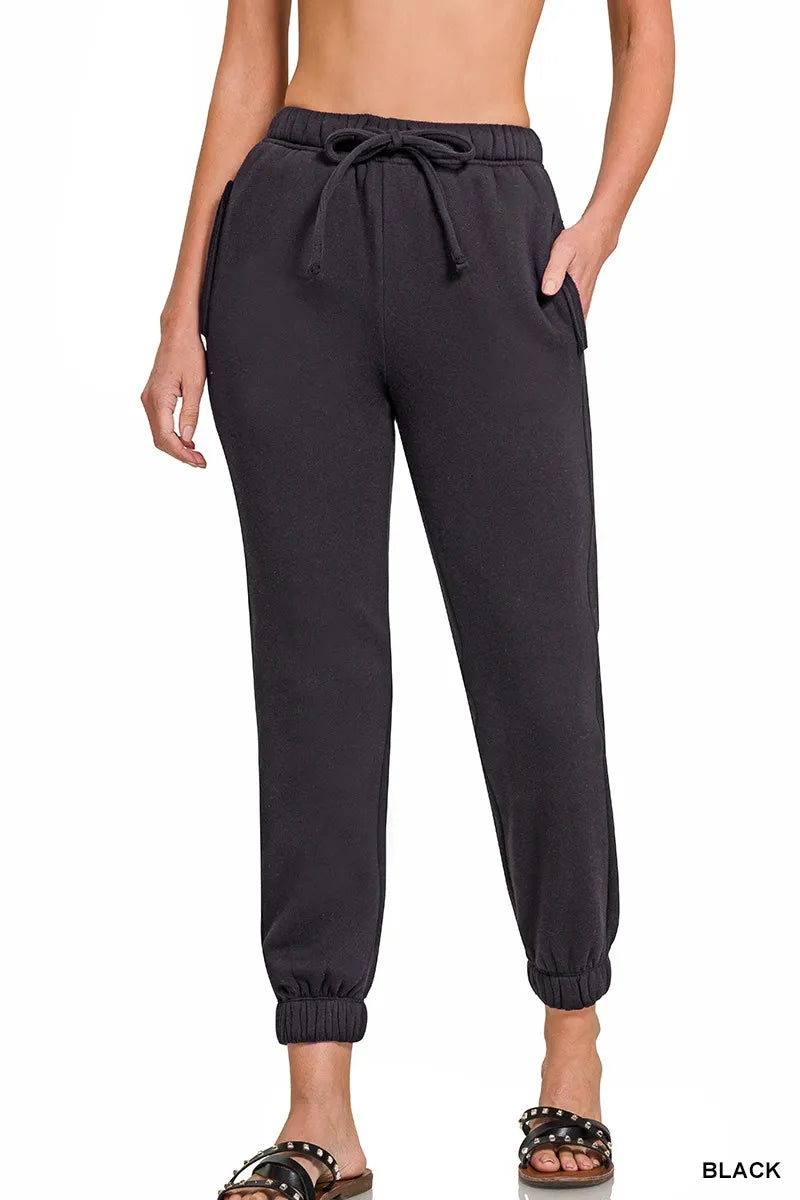 Zenana Fleece Drawstring Joggers With Pocket