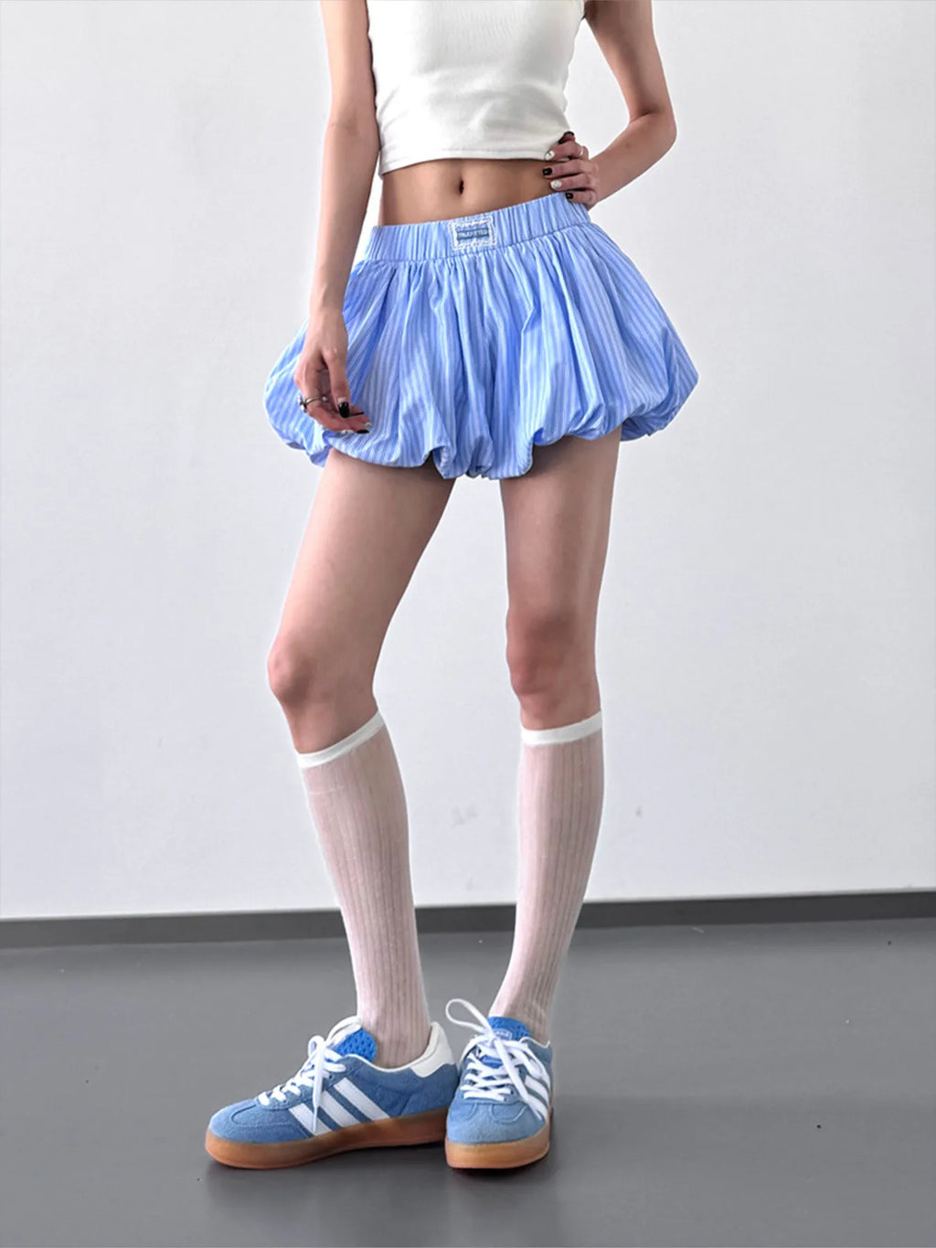 Striped Bubble Hem Casual Shorts