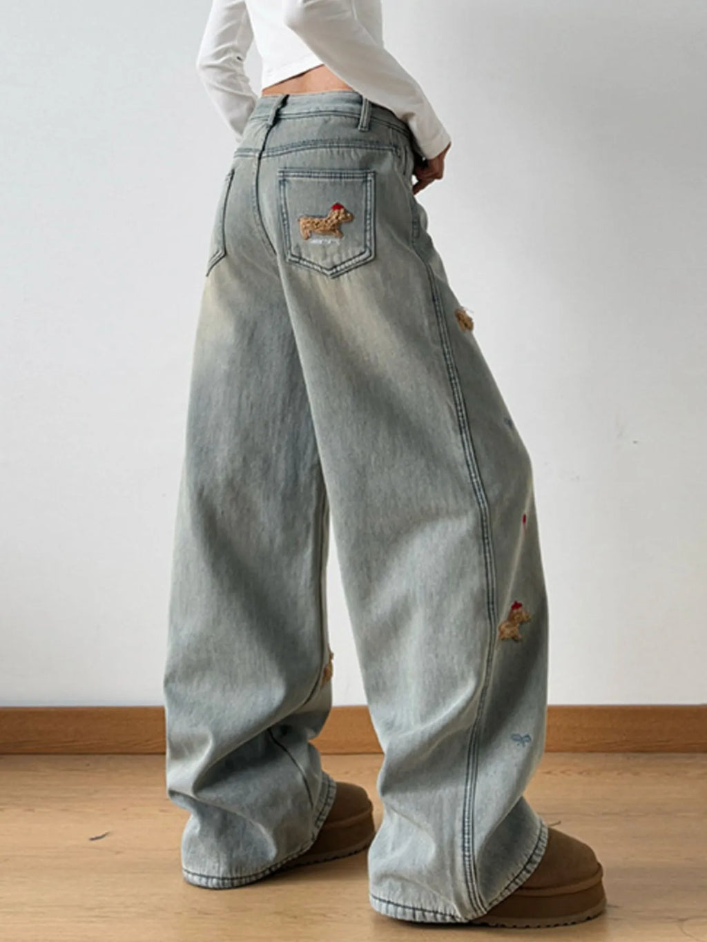 Embroidered Wide Leg Jeans