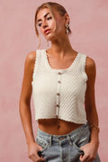 SO ME Chevron Pattern Buttoned Front Lightweight Tank Top